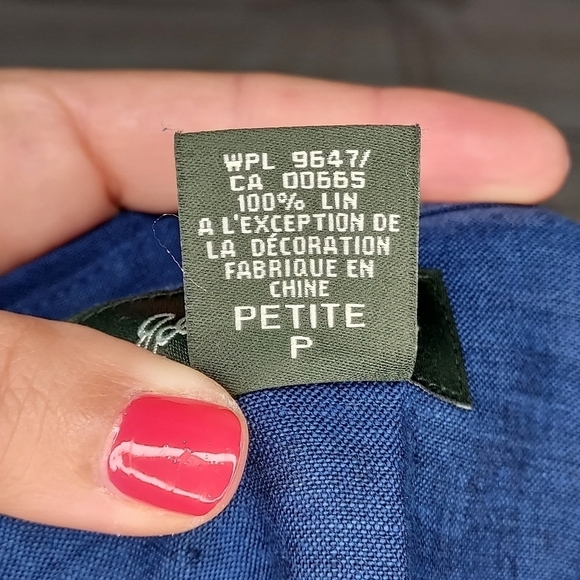 Eddie Bauer shirt linen sleeveless collar button up crochet detail navy blue SP - Picture 6 of 10